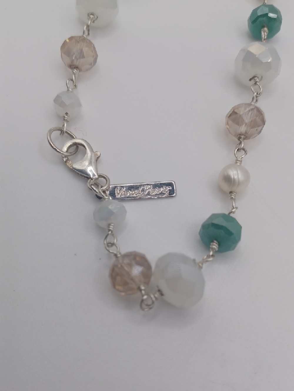 Vantel Pearls Prehnite, Abalone, Pearl, And Glass Crystal Station Necklace - Picture 3 of 7